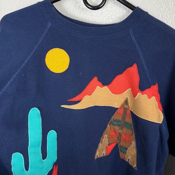 VTG Hanes Size XL Desert Theme Embroidered Sweater Aztec Style Statement Cuffs - Picture 2 of 7